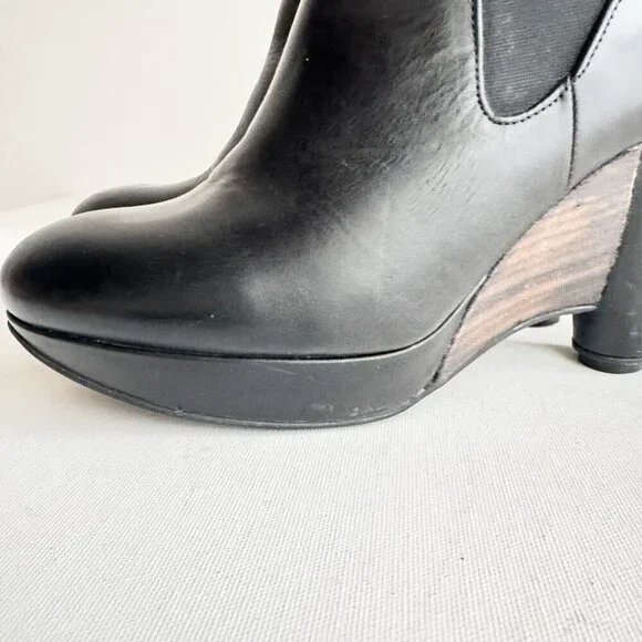 John Fluevog Paglia Black wedge Heels Leather Boots 8 - Picture 9 of 10